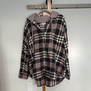 American Eagle Outfitters Plaid Hoodie - Black and Pink